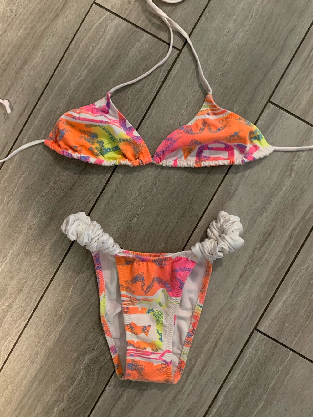 80s/90s vintage bikini Neon pattern S